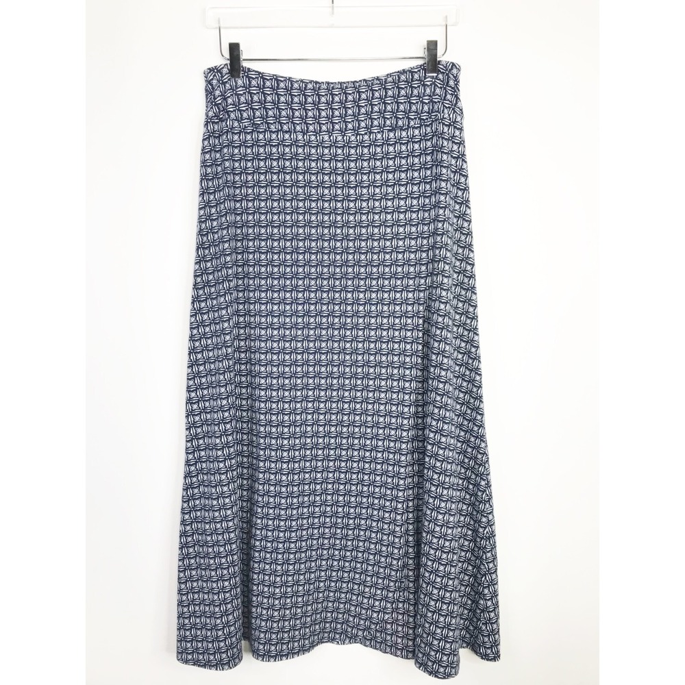 Talbots Skirt Womens Medium Blue White Geometric Maxi Wrap Style Modest Artsy